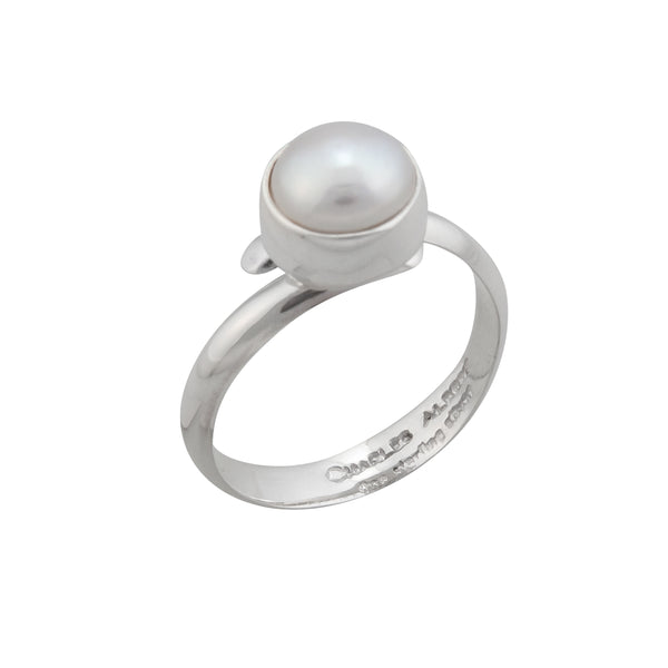 Charles Albert Sterling Silver White Pearl Petite Adjustable Ring Sterling Silver Rings