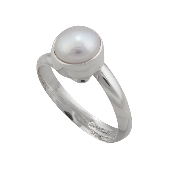 Charles Albert Sterling Silver White Pearl Petite Adjustable Ring Sterling Silver Rings