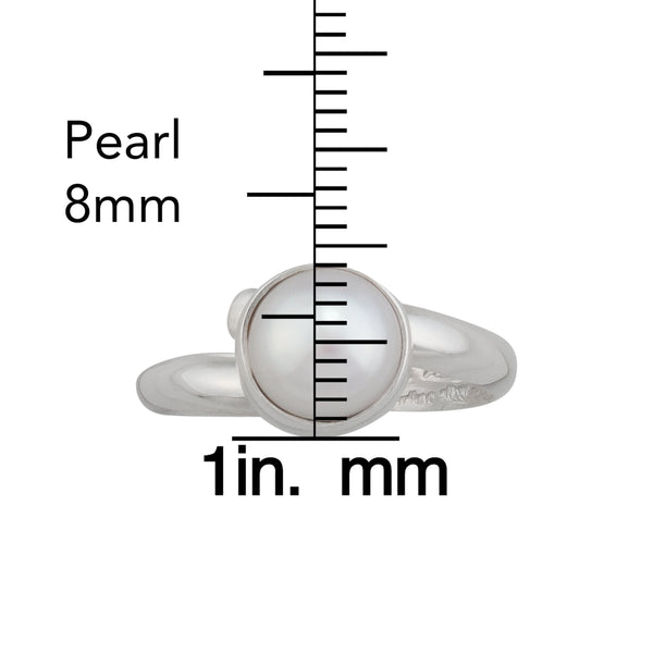Charles Albert Sterling Silver White Pearl Petite Adjustable Ring Sterling Silver Rings