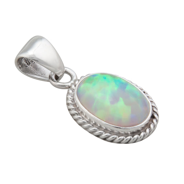 charles albert Sterling Silver White Synthetic Opal Rope Pendant Sterling Silver Pendants