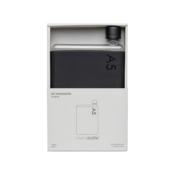 Charles And Marie A5 Memobottle BUNDLE Schwarz | Flache TRINK- & WASSERFLASCHE Mit SILIKON-HÜLLE | 750ml