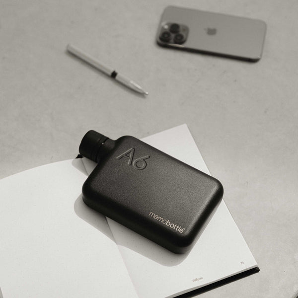 Charles And Marie A6 Edelstahlflasche Memobottle™ Schwarz | Flache Wiederverwendbare TRINK- & WASSERFLASCHE | 500 Ml