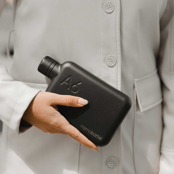 Charles And Marie A6 Edelstahlflasche Memobottle™ Schwarz | Flache Wiederverwendbare TRINK- & WASSERFLASCHE | 500 Ml