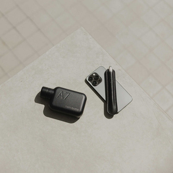 Charles And Marie A7 Edelstahlflasche Memobottle™ Schwarz | Flache Wiederverwendbare TRINK- & WASSERFLASCHE | 250 Ml