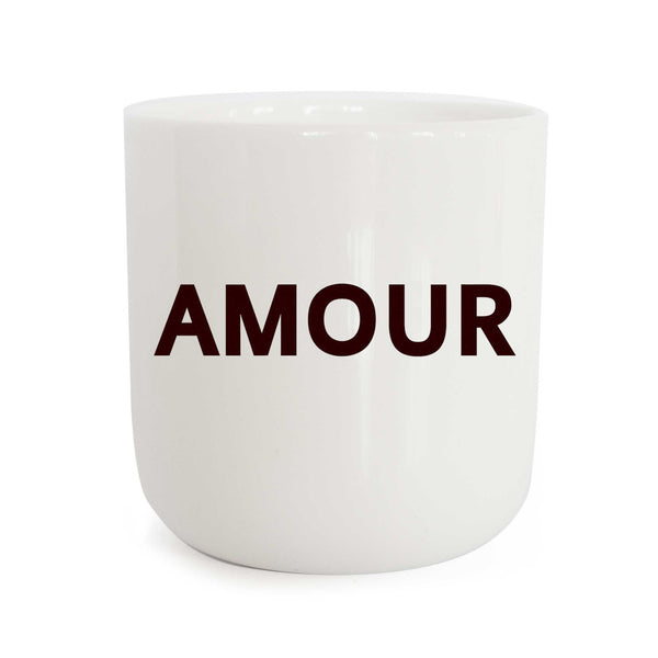 charles and marie AMOUR | weisser Kaffee- & Tee-BECHER mit schwarzer Typo | in real life Serie | PLTY