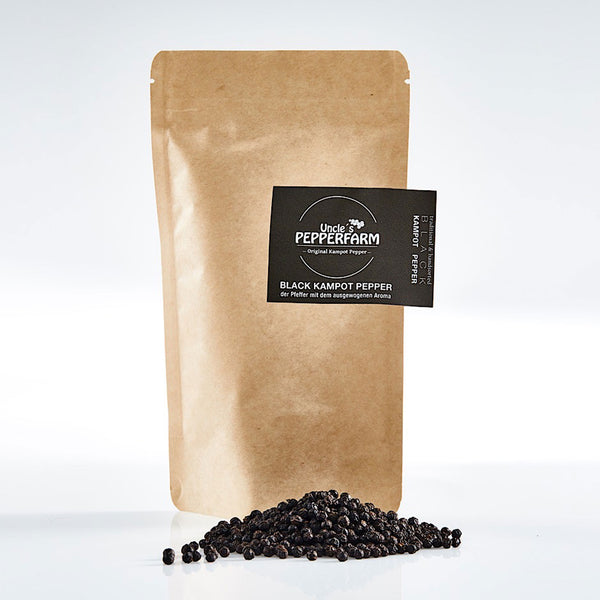 charles and marie BLACK KAMPOT PEPPER | Schwarze sonnengetrocknete PFEFFERKÖRNER | 70g in Aromaschutz-Beutel | Uncle's Pepperfarm