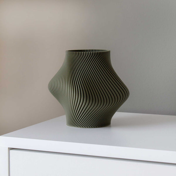 Charles And Marie BLOZ VASE Olive - 3D Gedruckte VASE Mit Innenvase-| 20 Cm Hoch | Sheyn