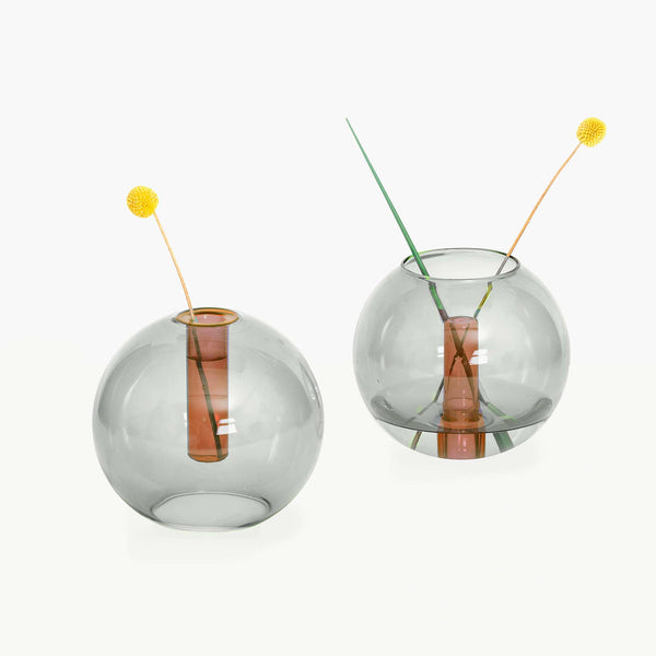 Charles And Marie BUBBLE VASE - Glas-Vase - Grau & Orange | Block Design