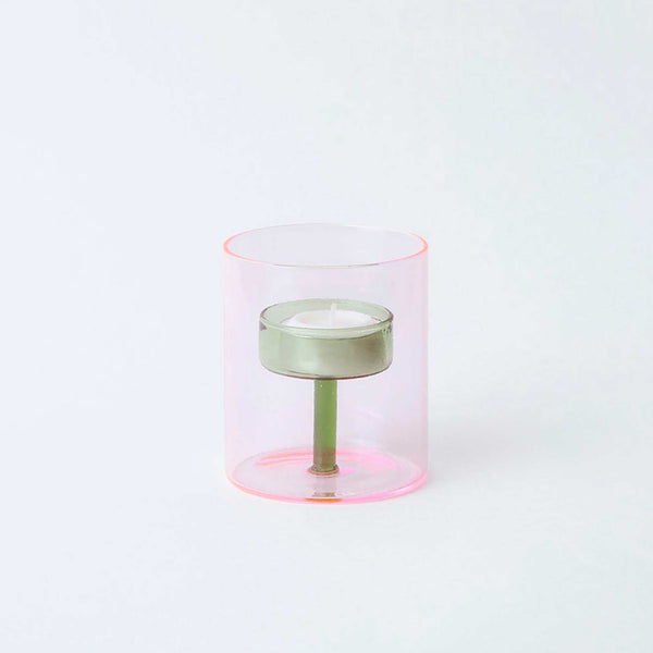Charles And Marie DUO TONE Tea Light Holder - Zweifarbiger Glas-Teelicht-Halter Pink & Grün | Block Design