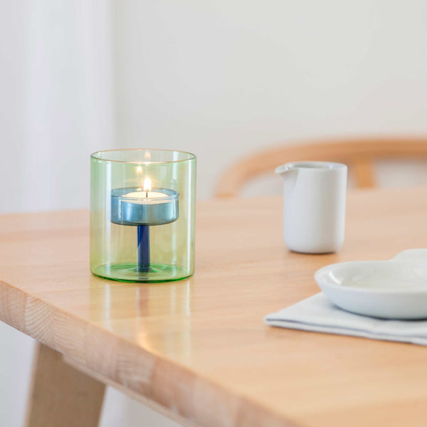 Charles And Marie DUO TONE Tea Light Holder - Zweifarbiger Glas-Teelicht-Halter Grün & Blau | Block Design