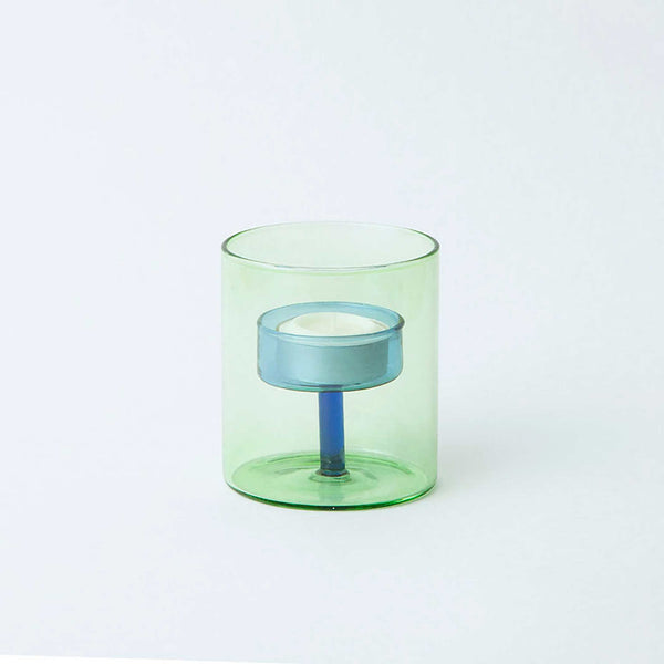 charles and marie DUO TONE Tea Light Holder - zweifarbiger Glas-Teelicht-Halter Grün & Blau | Block Design
