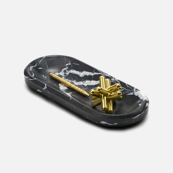 charles and marie FACET BOWL | ABLAGE | Große SCHALE aus schwarzem Marquina Marmor | 31 cm | Craighill