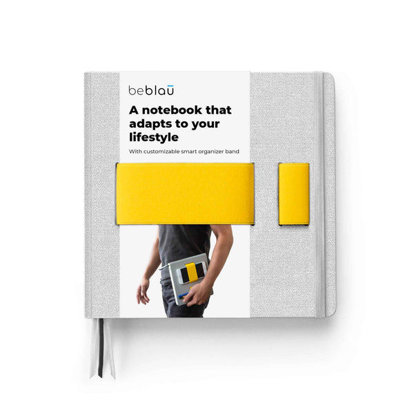 Charles And Marie FLEX Hellgrau - NOTIZBUCH Mit Integriertem Gelbem ORGANIZER-Band - 18x18 Cm | Beblau