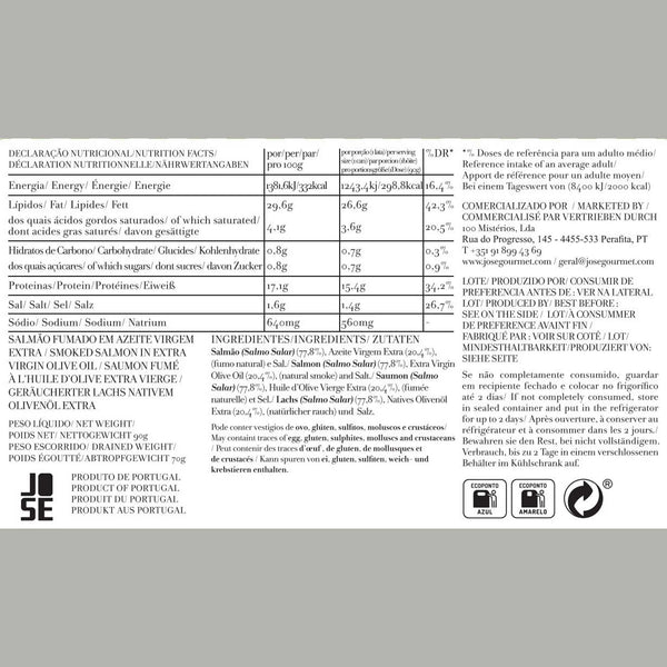 Charles And Marie Geräucherter LACHS In Nativem Olivenöl Extra | Feinkost FISCHKONSERVE | 90gr | José Gourmet