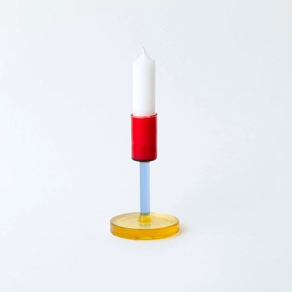 Charles And Marie GLASS CANDLESTICK - Dreifarbige Glas-KERZENSTÄNDER - Gelb Blau Rot | Block Design