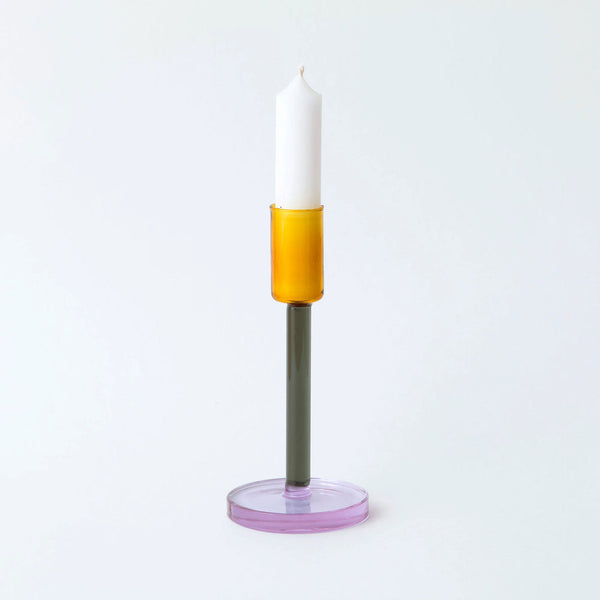 Charles And Marie GLASS CANDLESTICK - Dreifarbige Glas-KERZENSTÄNDER - Pink Grau Orange | Block Design