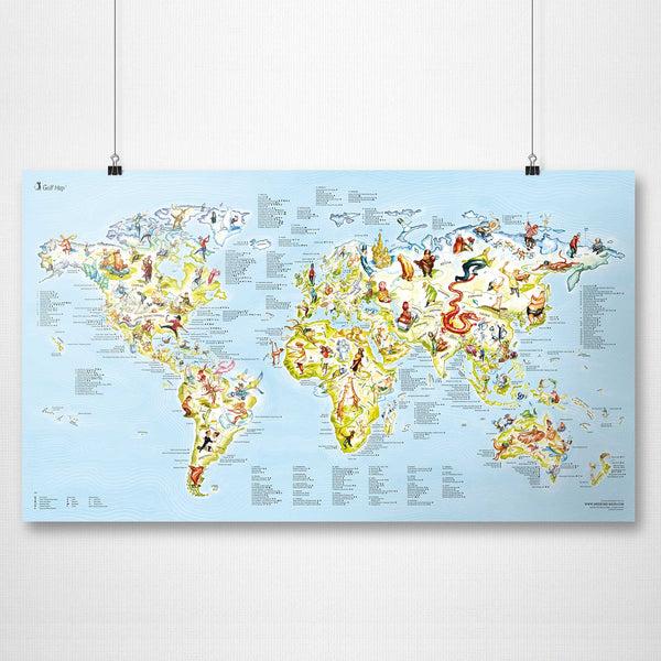 Charles And Marie GOLF MAP | Illustrierte Golf-Sport WELTKARTE | 98x56cm | Awesome Maps