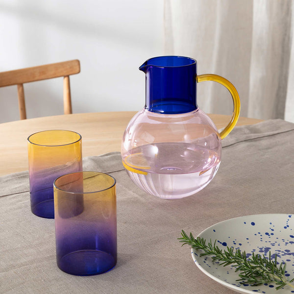 Charles And Marie GRADIENT GLASSES THREE TONE - Dreifarbige Trinkgläser Blau Pink & Gelb Im 2er Set | Block Design