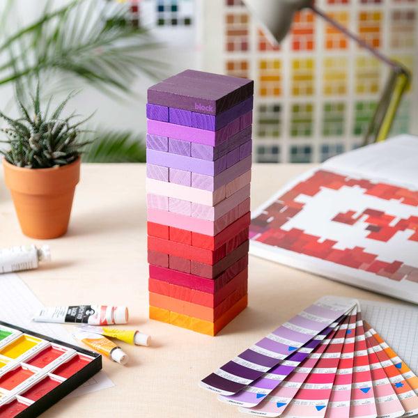 Charles And Marie GRADIENT TOWER WARM - Holz-Stapel-Spiel M. 48 Steinen - Pink-Rot-Orange | Block Design