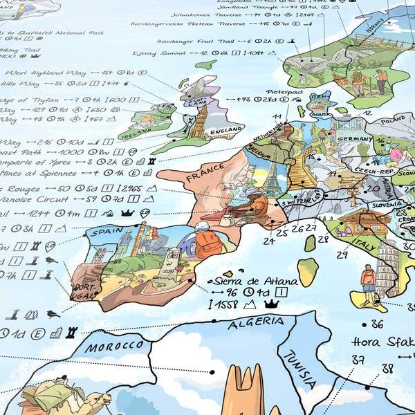 Charles And Marie HIKING MAP | Illustrierte WANDER WELTKARTE | Awesome Maps