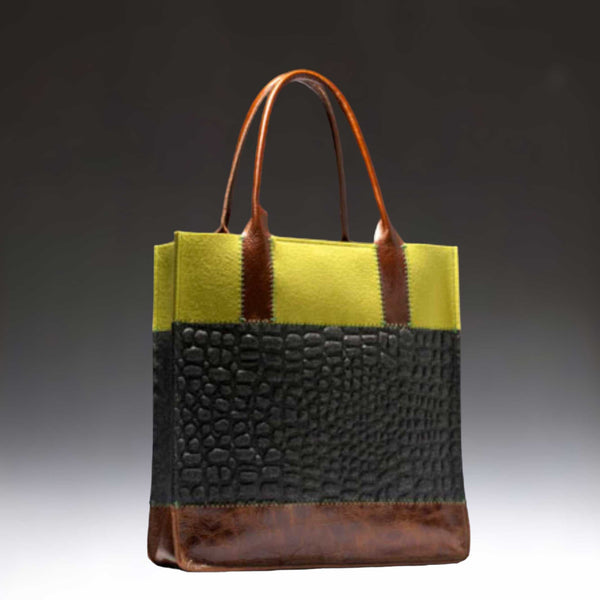 charles and marie JAUNT | TOTE BAG | HANDTASCHE aus Filz | Kohle m. Alligatormuster & Pistazie | Gräf & Lantz