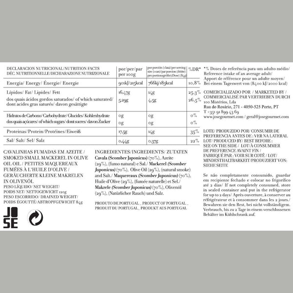Charles And Marie Kleine Geräucherte MAKRELEN In Nativem Olivenöl Extra | Feinkost FISCHKONSERVE | 120gr | José Gourmet