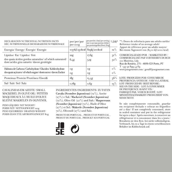 Charles And Marie Kleine MAKRELE In Olivenöl | Feinkost FISCHKONSERVE | 120gr | José Gourmet