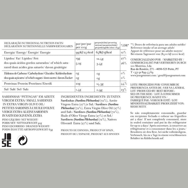 Charles And Marie Kleine SARDINEN In Nativem Olivenöl Extra | Feinkost FISCHKONSERVE | 90gr | José Gourmet
