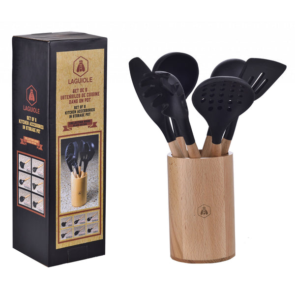 Charles And Marie Kochutensilien-Set Mit Behälter - Black Edition 6-teiliges Set | Laguiole