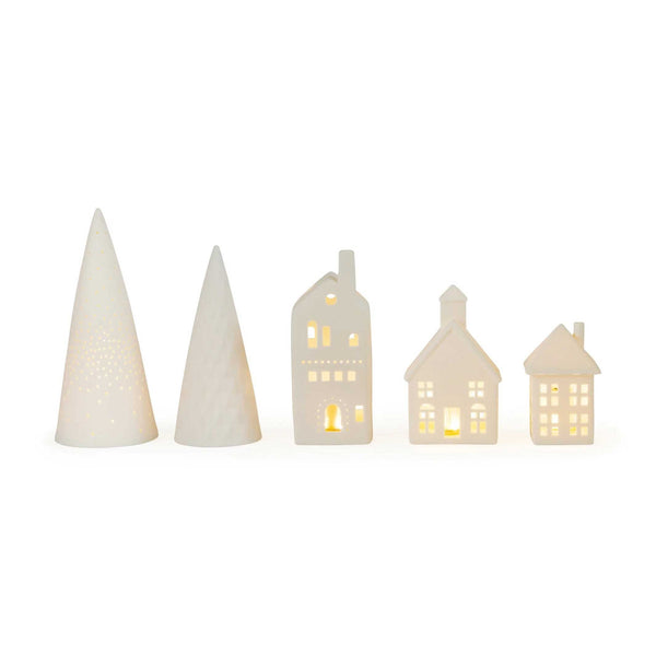 Charles And Marie LED LIGHTED MODERN VILLAGE - Porzellan Weihnachtsdorf Mit LED Beleuchtung - 5er Set | MoMA