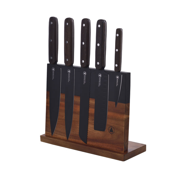 Charles And Marie Magnetischer Messerblock Mit 5 Schwarzen Küchenmessern | Laguiole