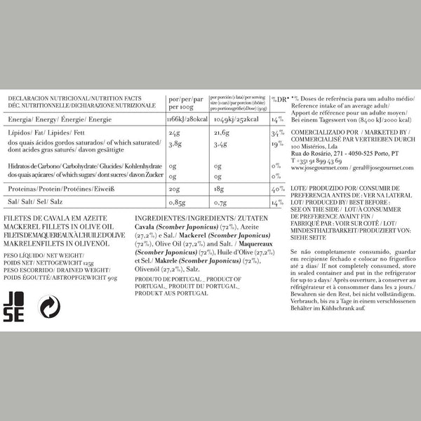 Charles And Marie MAKRELENFILETS In Olivenöl | Feinkost FISCHKONSERVE | 125gr | José Gourmet