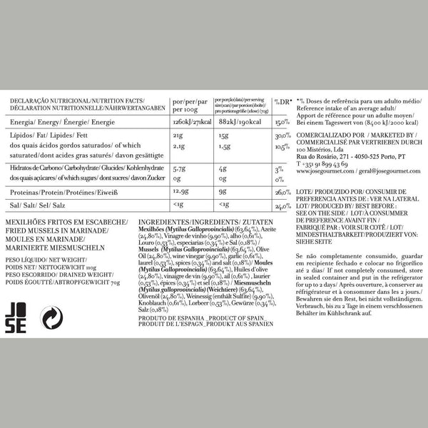 Charles And Marie Marinierte MIESMUSCHELN | Feinkost FISCHKONSERVE | 110gr | José Gourmet