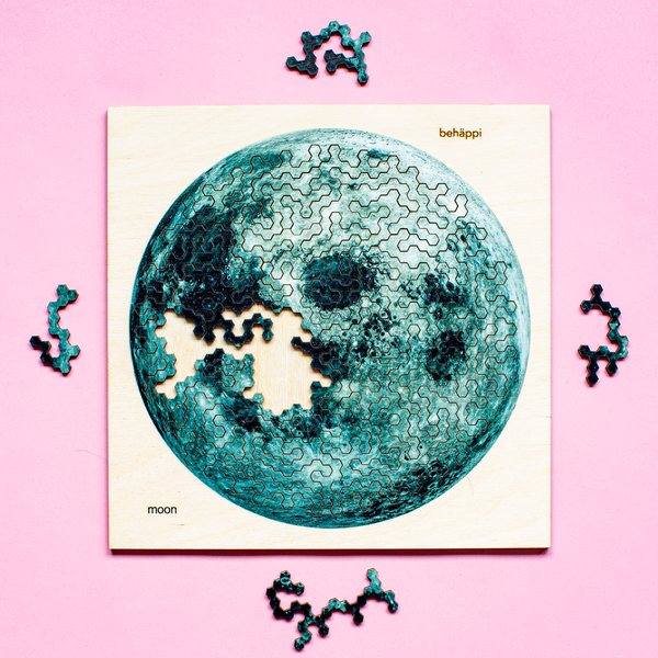 Charles And Marie MOND | Außergewöhnliches IQ-HOLZPUZZLE | PLANETEN-Serie | Level Schwer | Behäppi