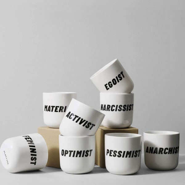 Charles And Marie OPTIMIST | Weisser Kaffee- & Tee-BECHER Mit Schwarzer Typo | Attitude Serie | PLTY