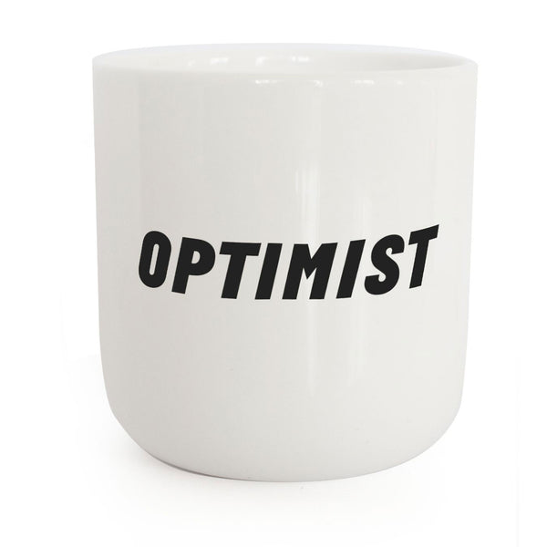 charles and marie OPTIMIST | weisser Kaffee- & Tee-BECHER mit schwarzer Typo | Attitude Serie | PLTY
