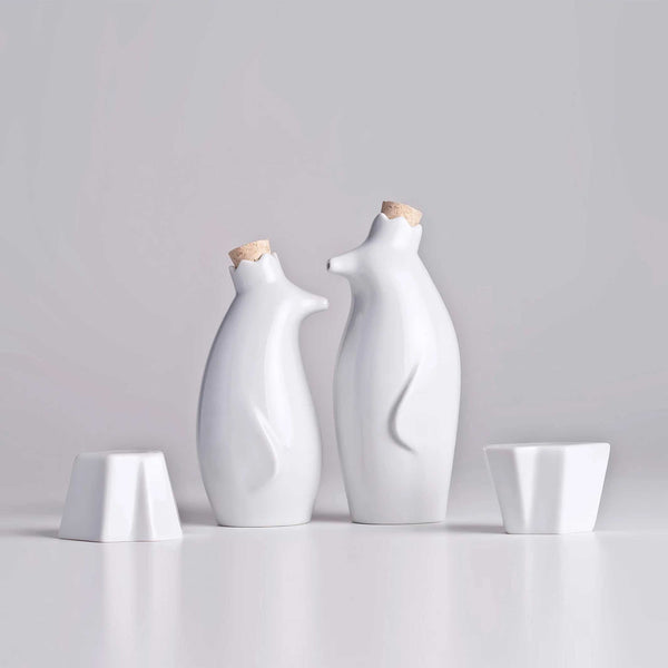 Charles And Marie PENGUIN KING - Weisses Porzellan ÖL- & ESSIGSPENDER SET | Holaria