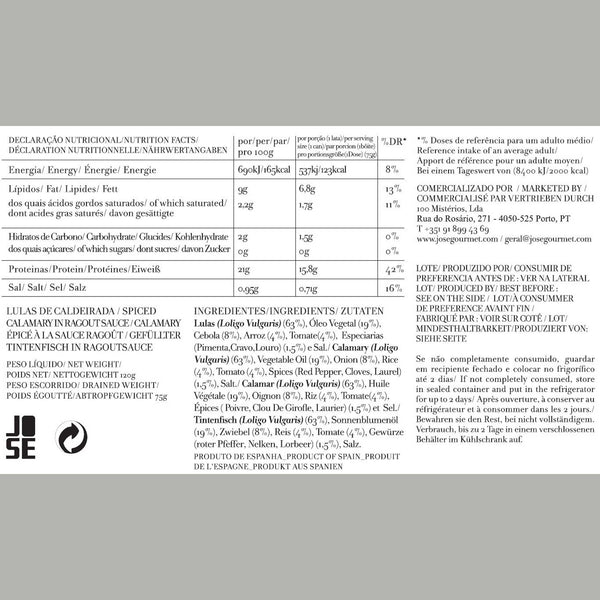 Charles And Marie Pikant Gefüllte KALAMARTUBEN In Ragoutsauce | Feinkost FISCHKONSERVE | 120gr | José Gourmet