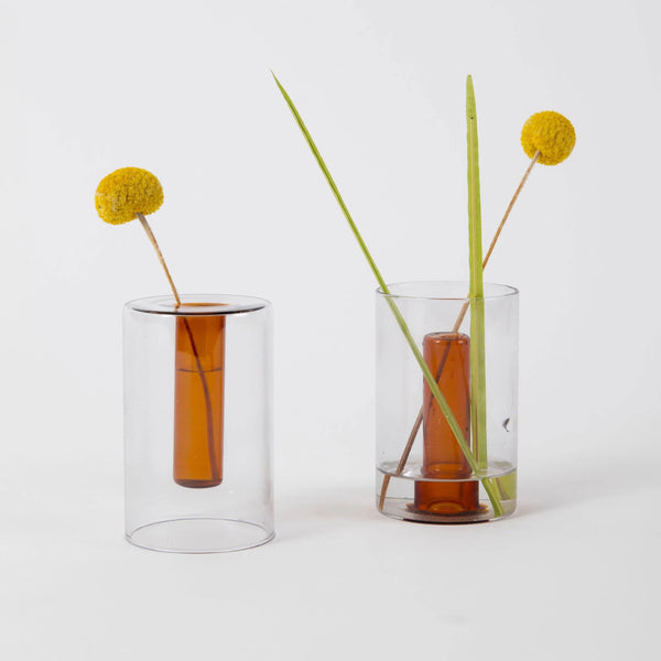 Charles And Marie REVERSIBLE GLASS VASE - Glas-VASE - Grau & Orange | Block Design