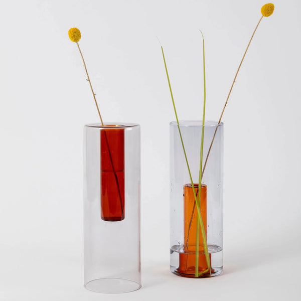 Charles And Marie REVERSIBLE GLASS VASE - Glas-VASE - Grau & Orange | Block Design