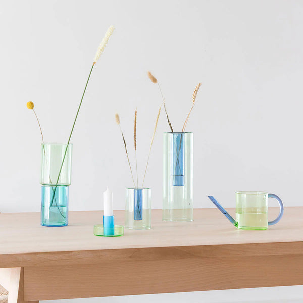 Charles And Marie REVERSIBLE GLASS VASE - Glas-VASE - Grün & Blau | Block Design
