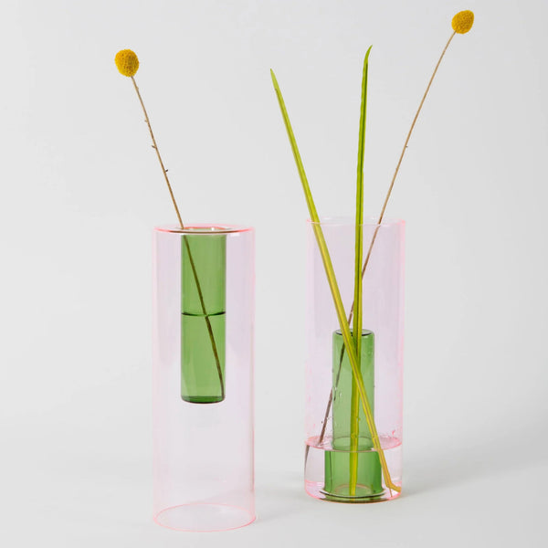 Charles And Marie REVERSIBLE GLASS VASE - Glas-VASE - Pink & Grün | Block Design