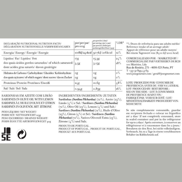 Charles And Marie SARDINEN In Olivenöl Mit Zitrone | Feinkost FISCHKONSERVE | 120gr | José Gourmet