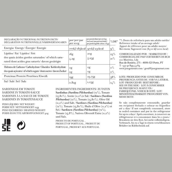Charles And Marie SARDINEN In Tomatensauce | Feinkost FISCHKONSERVE | 125gr | José Gourmet