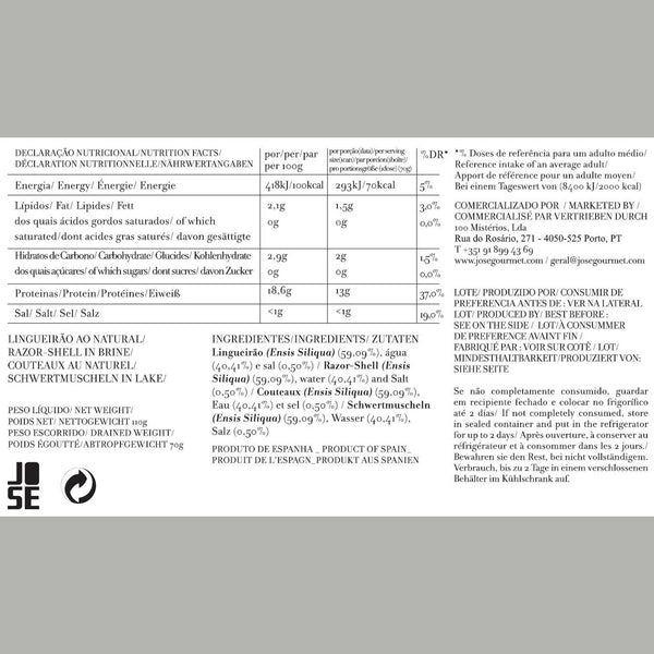 Charles And Marie SCHWERTMUSCHELN In Lake | Feinkost FISCHKONSERVE | 110gr | José Gourmet