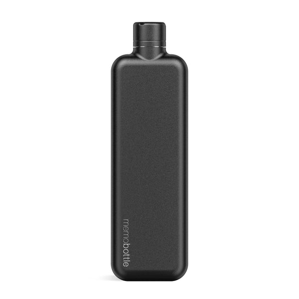 charles and marie SLIM Edelstahlflasche memobottle™ Schwarz | flache wiederverwendbare TRINK- & WASSERFLASCHE | 600 ml