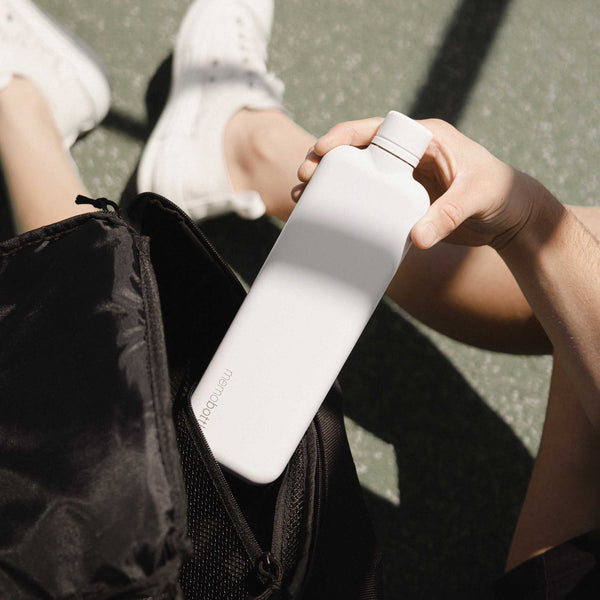 Charles And Marie SLIM Edelstahlflasche Memobottle™ Weiss | Flache Wiederverwendbare TRINK- & WASSERFLASCHE | 600 Ml