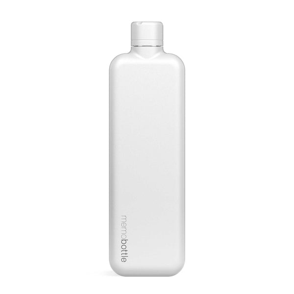 charles and marie SLIM Edelstahlflasche memobottle™ Weiss | flache wiederverwendbare TRINK- & WASSERFLASCHE | 600 ml