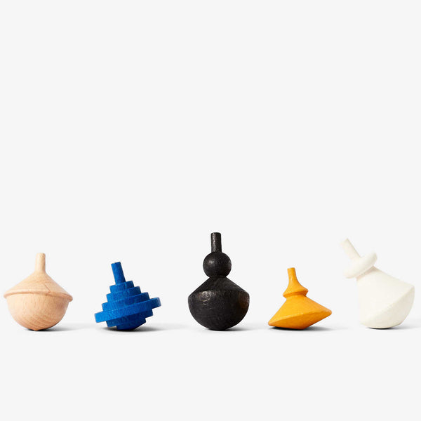 charles and marie SPINNING TOPS | Holz-KREISEL | 5er Set vers. Farben & Formen | Pat Kim | Areaware