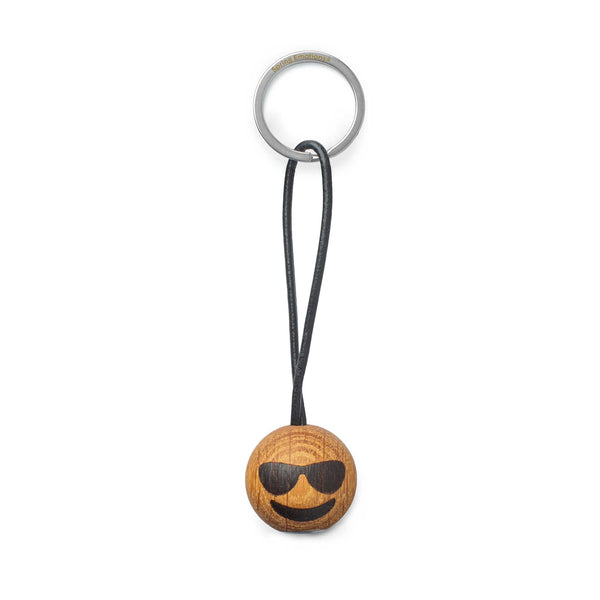 charles and marie SPRING EMOTIONS KEYRING | Cool | Gesicht mit Sonnenbrille | Holz Emoticon-SCHLÜSSELANHÄNGER | mencke&vagnby | Spring Copenhagen